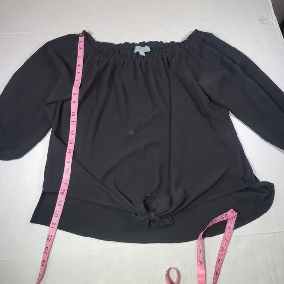 Veronica M. Black Off-Shoulder Blouse With Front Tie Detail 3/4 Sleeves Size M - Picture 4 of 8